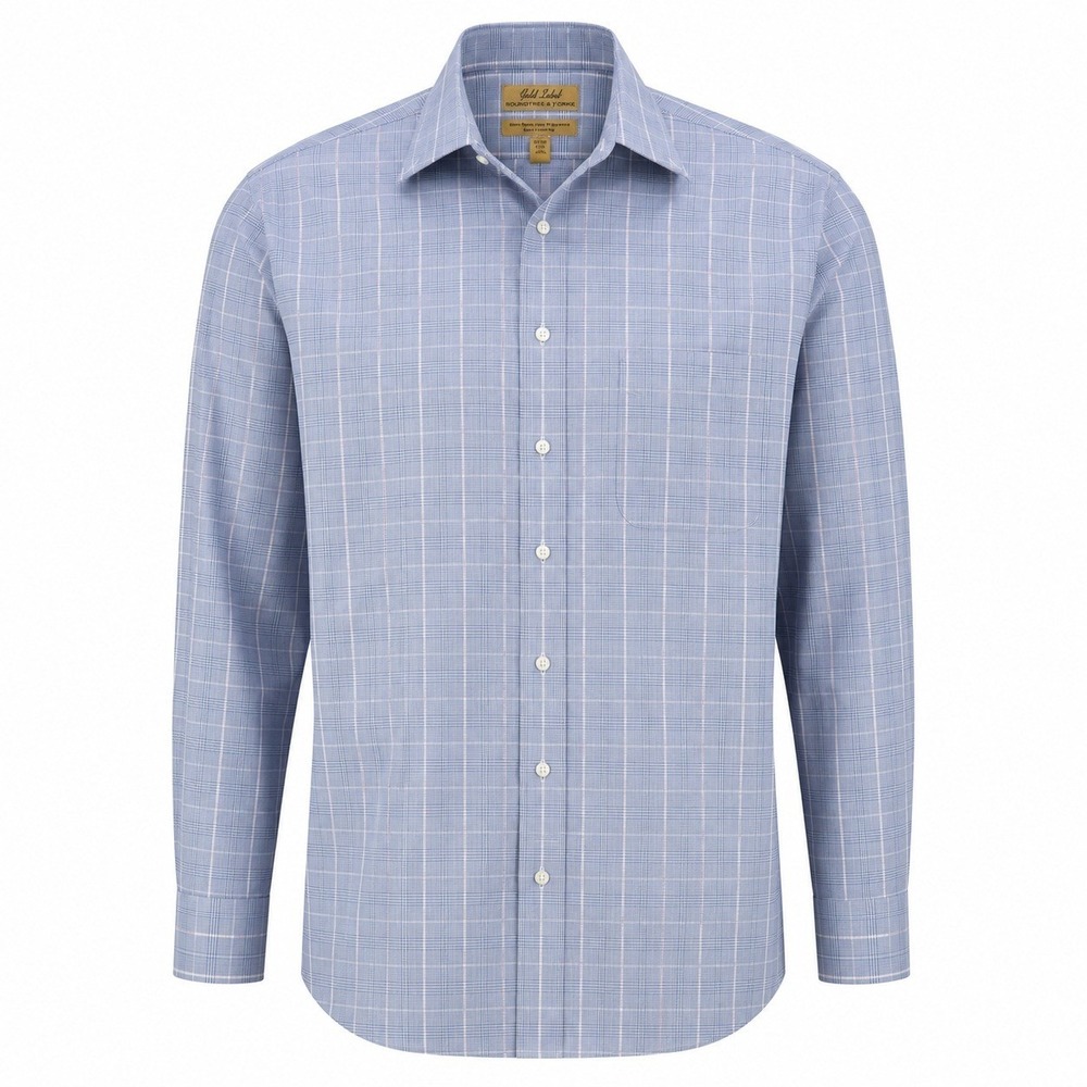 Roundtree & Yorke Gold Label Blue Plaid Non-Iron Cotton Dress Shirt 16.5 36 Tall